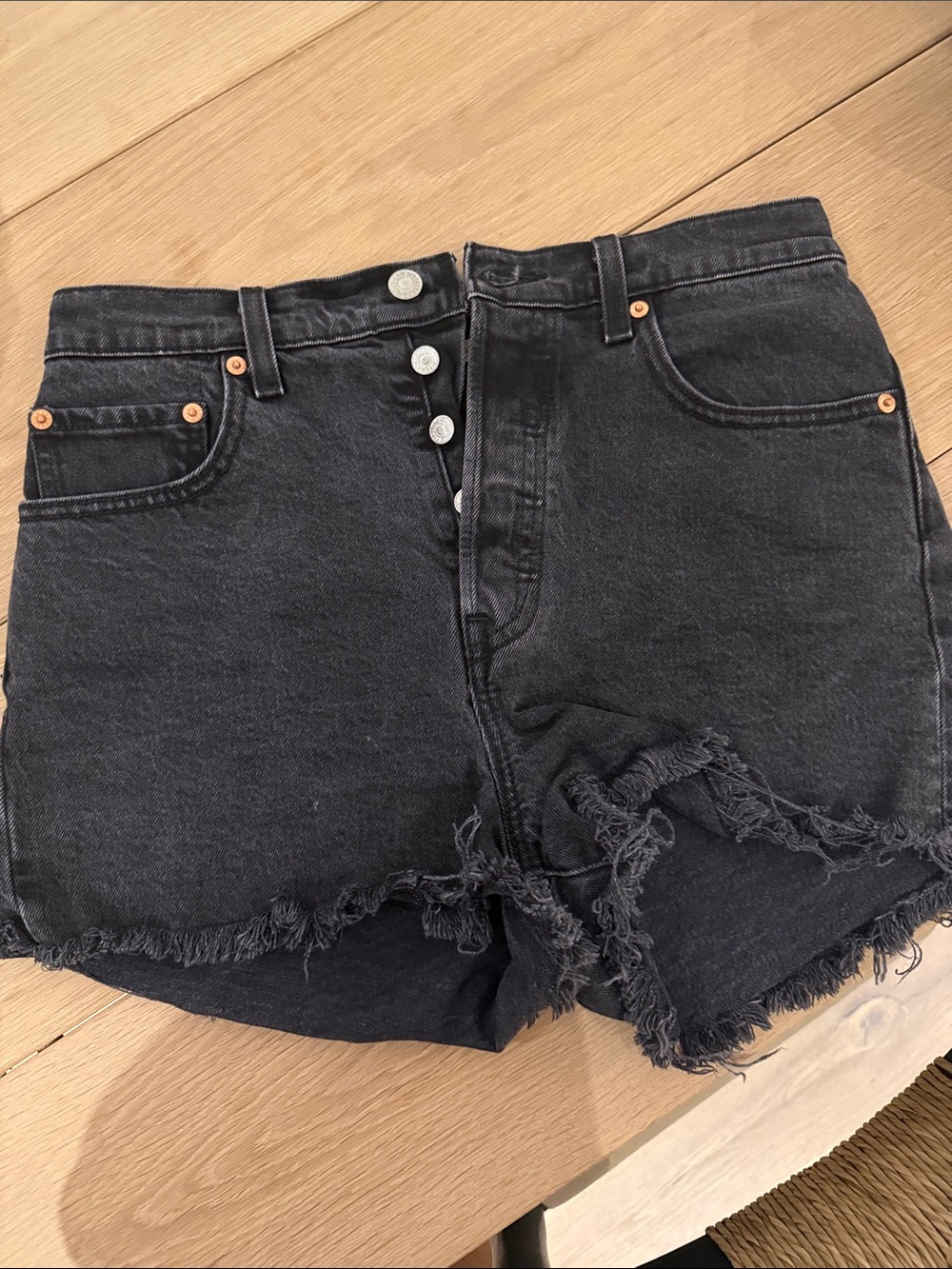 Levi’s High-Rise Distressed Denim Shorts - Black